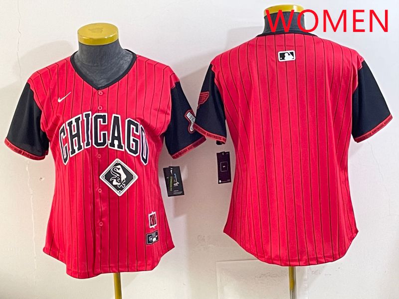 Women Chicago White Sox Blank Red Stripe Joint Name Nike 2025 MLB Jersey style 7->women mlb jersey->Women Jersey